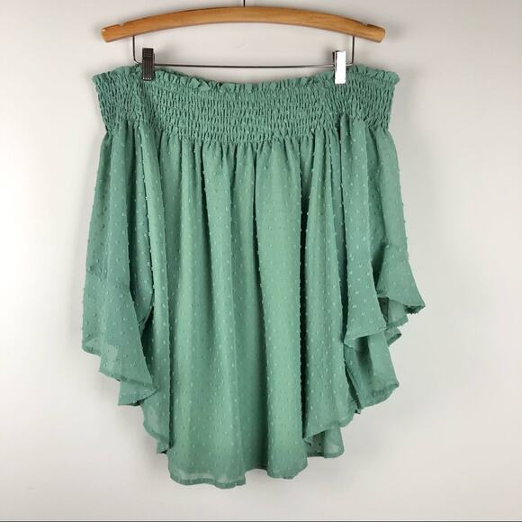 NEW Kori green dot chiffon off the shoulder cottagecore boho prairie top medium - Picture 2 of 7